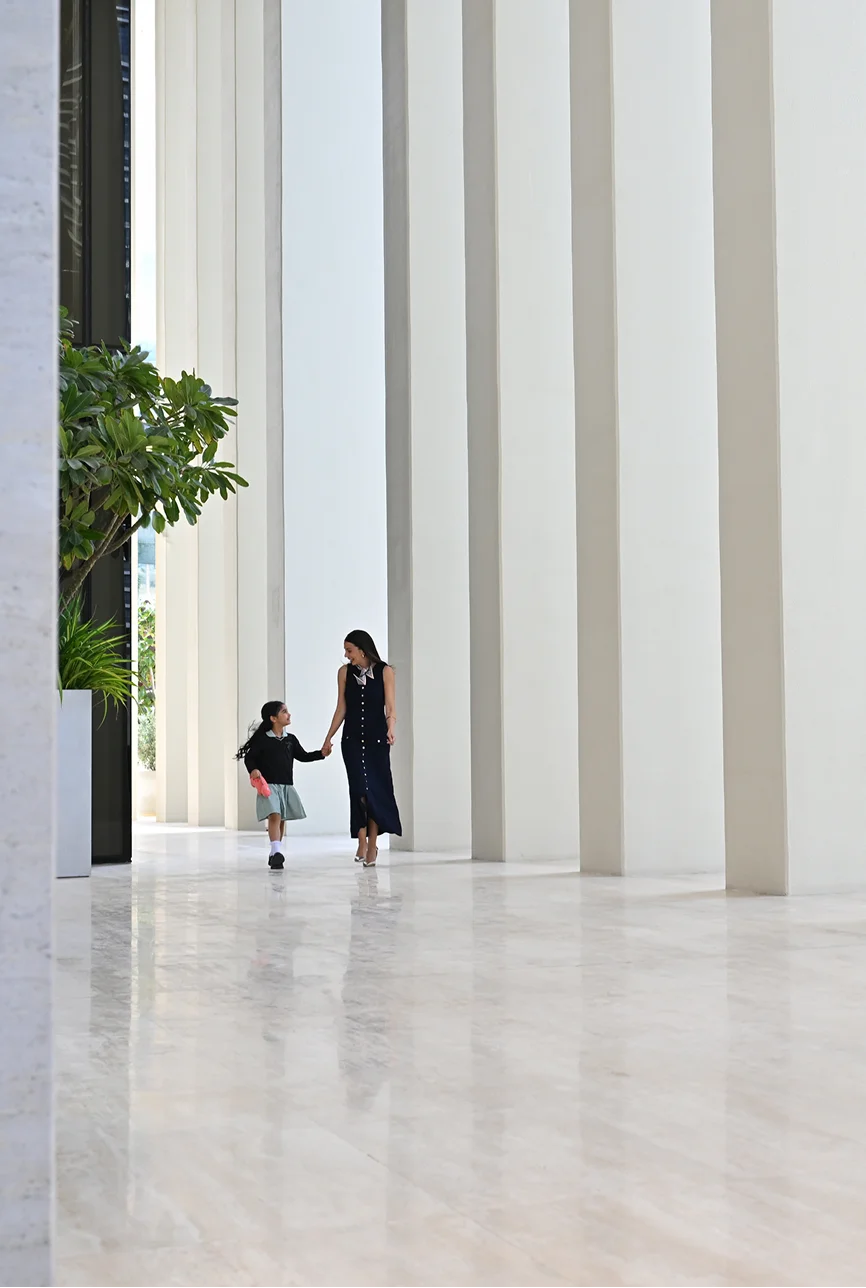 Residence 22 Dubai grand lobby entrance with marble floors and elegant columns