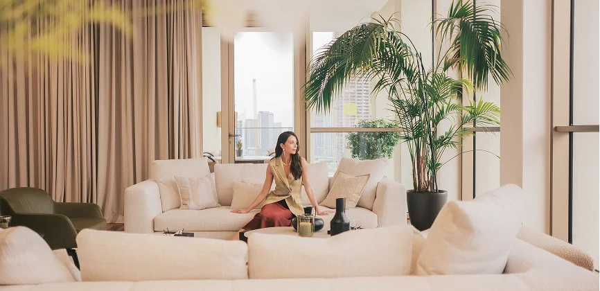 Residence 22 penthouse living room with premium furnishings and natural light